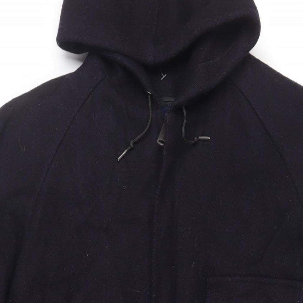 Richman Brothers Mens Black Overcoat Coat Size M Zip - Vintage Hooded