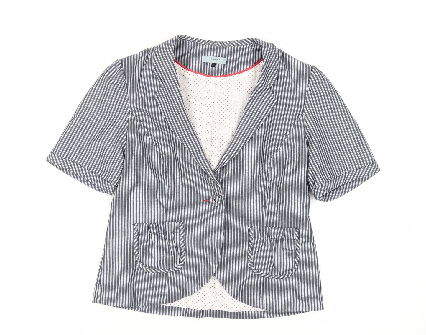 Red Herring Womens Blue Striped Jacket Blazer Size 14 Button