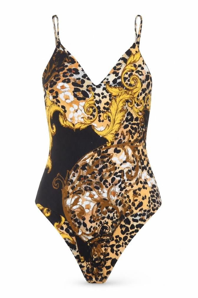 PRETTYLITTLETHING Womens Black Animal Print Polyester Bodysuit One-Piece Size 8 Snap