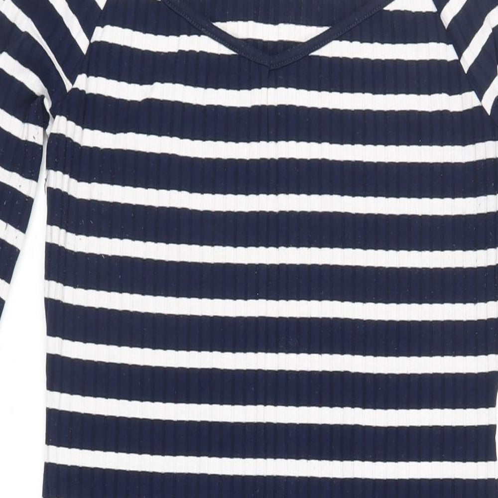 Very Womens Blue Striped Polyester Bodycon Size 14 Boat Neck Pullover - Ribbed