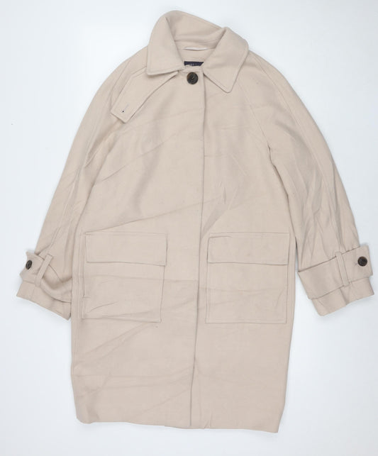 Marks and Spencer Womens Beige Overcoat Coat Size XS Button