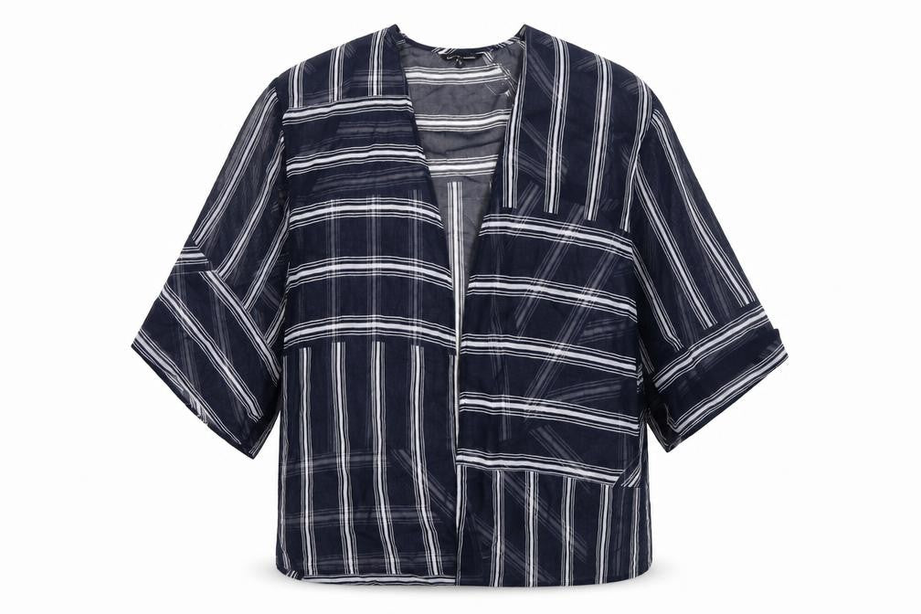 Capsule Womens Blue Striped Polyester Kimono T-Shirt Size 24 V-Neck - Beach Cover-Up