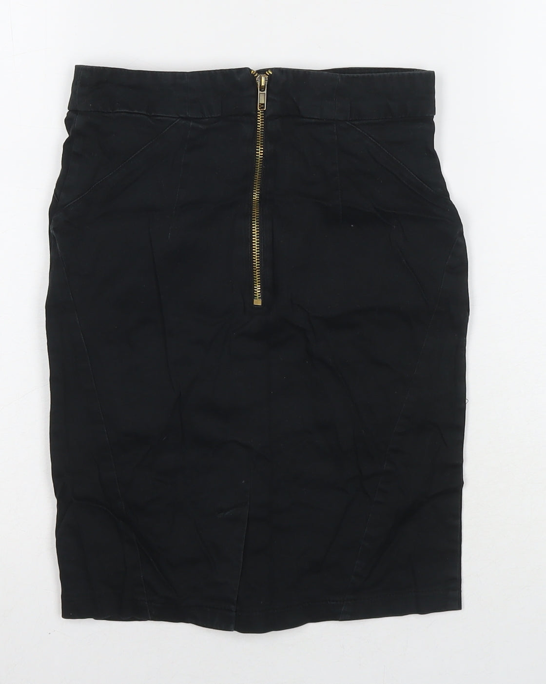 Topshop Womens Black Cotton Mini Skirt Size 6 Zip