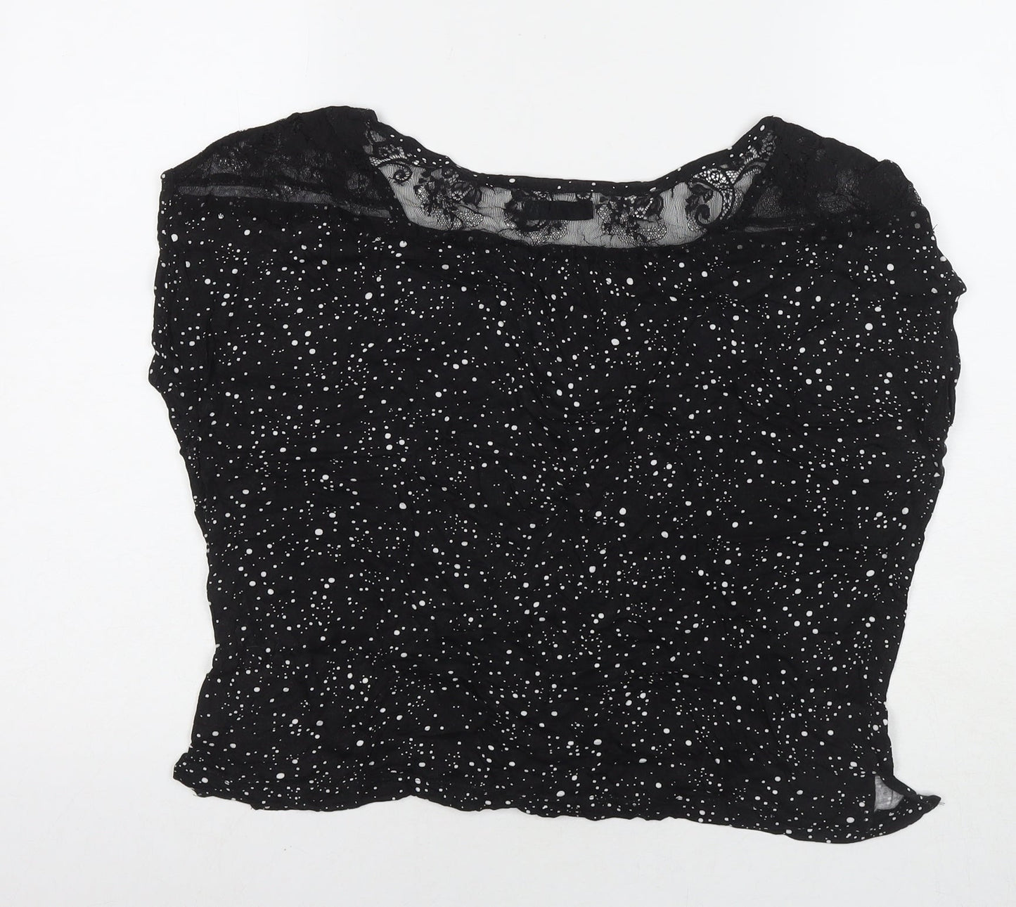 Garage Womens Black Polka Dot Viscose Basic T-Shirt Size L Round Neck