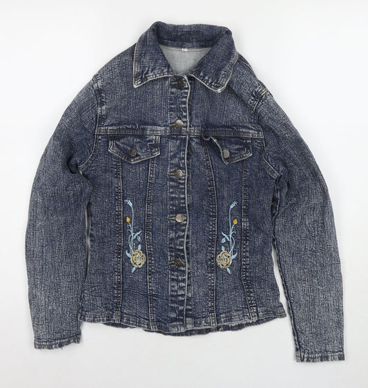 Butterfly Girls Blue Jacket Size L Button