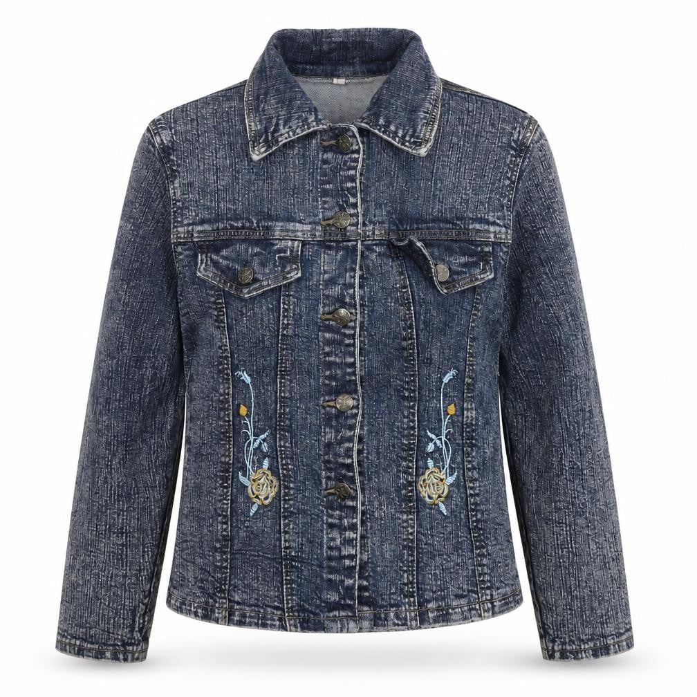 Front view of Butterfly girls’ blue jacket, size L, button