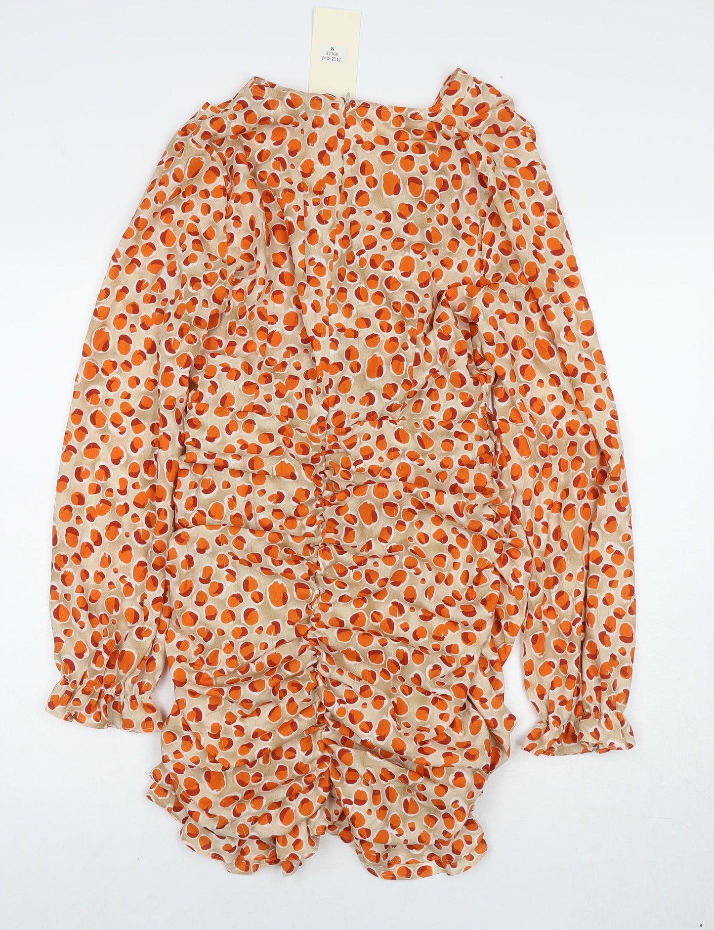 IVIVI Womens Beige Geometric Polyester A-Line Size M V-Neck Zip