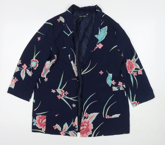 Bonmarché Womens Blue Floral Kimono Blazer Size 12