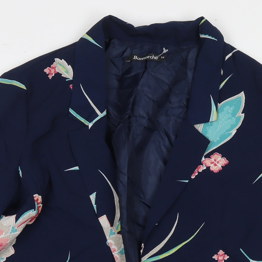 Bonmarché Womens Blue Floral Kimono Blazer Size 12