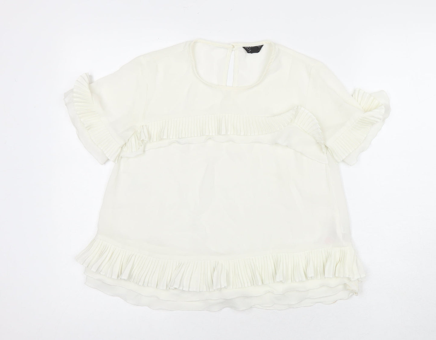 Topshop Womens White Polyester Basic Blouse Size 8 Round Neck