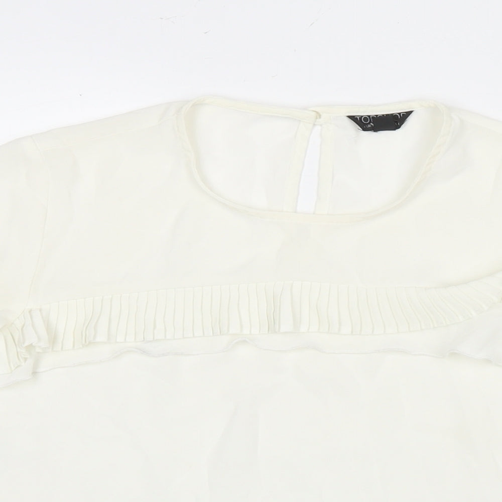 Topshop Womens White Polyester Basic Blouse Size 8 Round Neck
