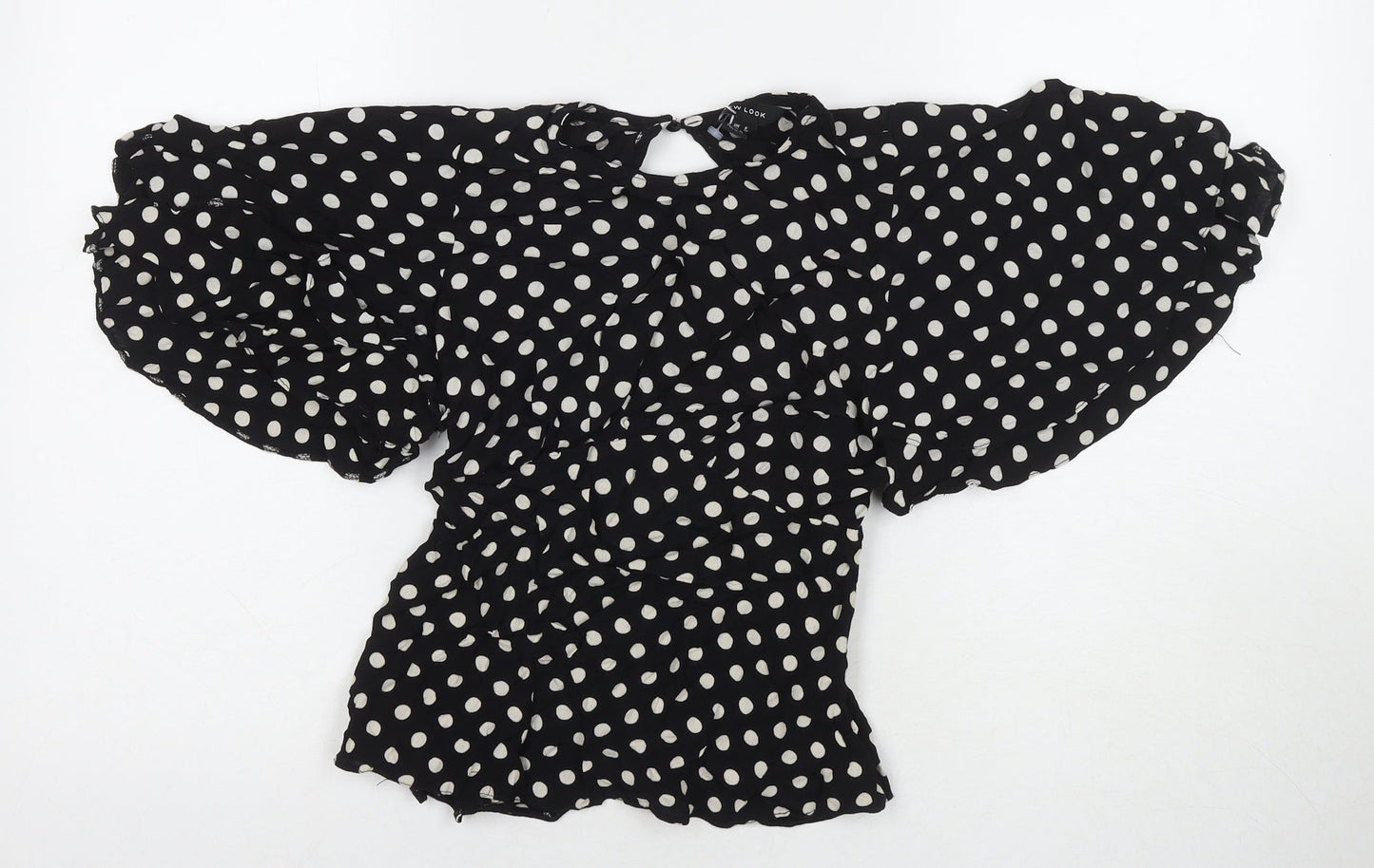 New Look Womens Black Polka Dot Viscose Basic Blouse Size 8 Round Neck