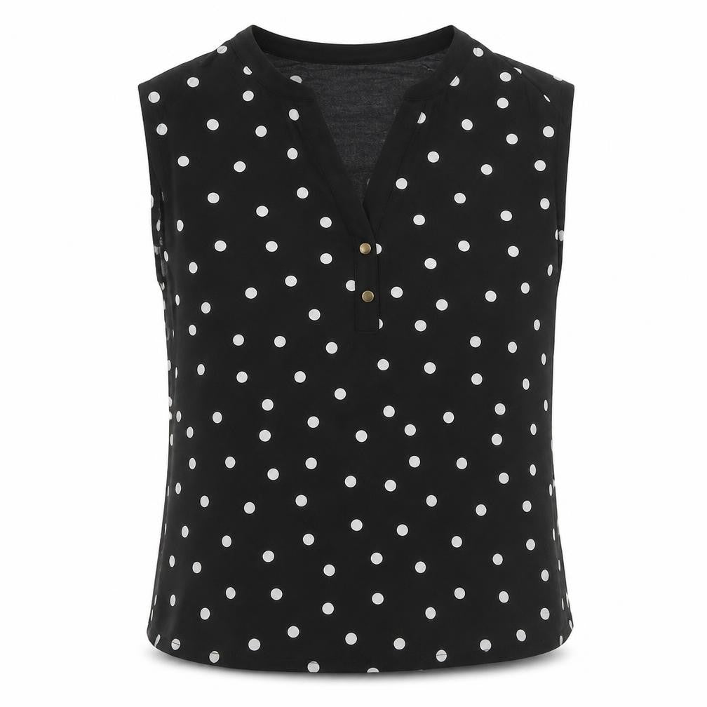 Anne Klein Womens Black Polka Dot Polyester Basic Blouse Size M V-Neck