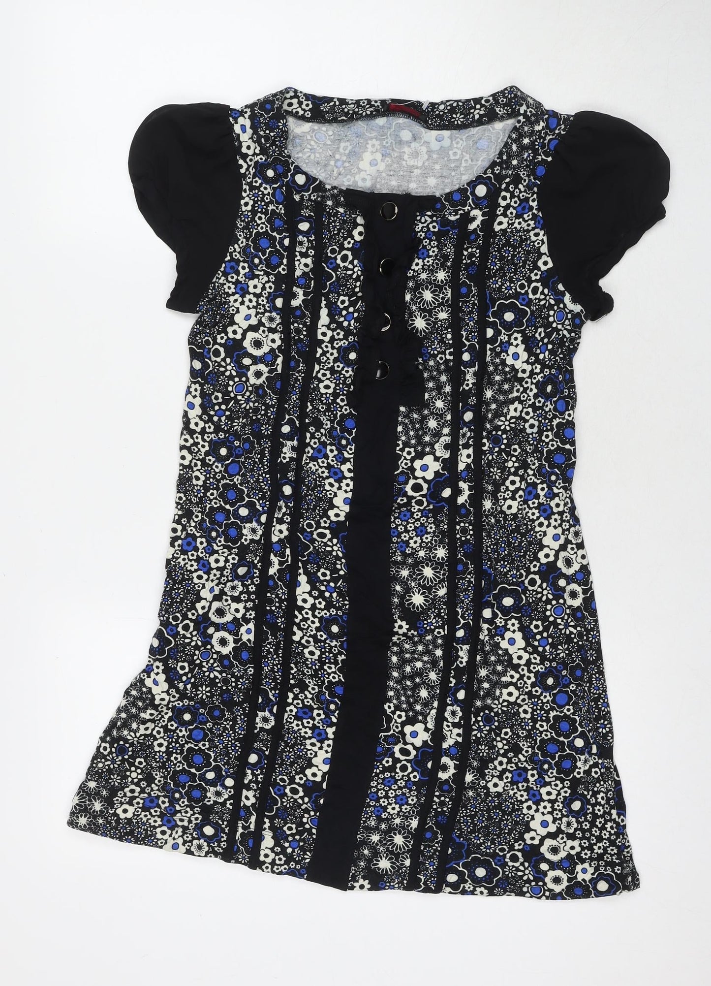 Miss Selfridge Womens Black Floral Viscose A-Line Size 12 Round Neck Pullover