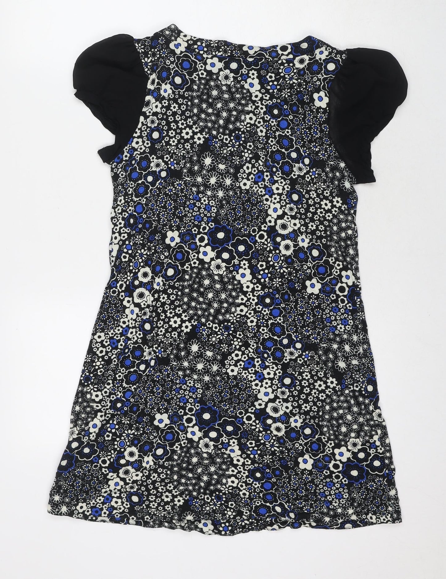 Miss Selfridge Womens Black Floral Viscose A-Line Size 12 Round Neck Pullover