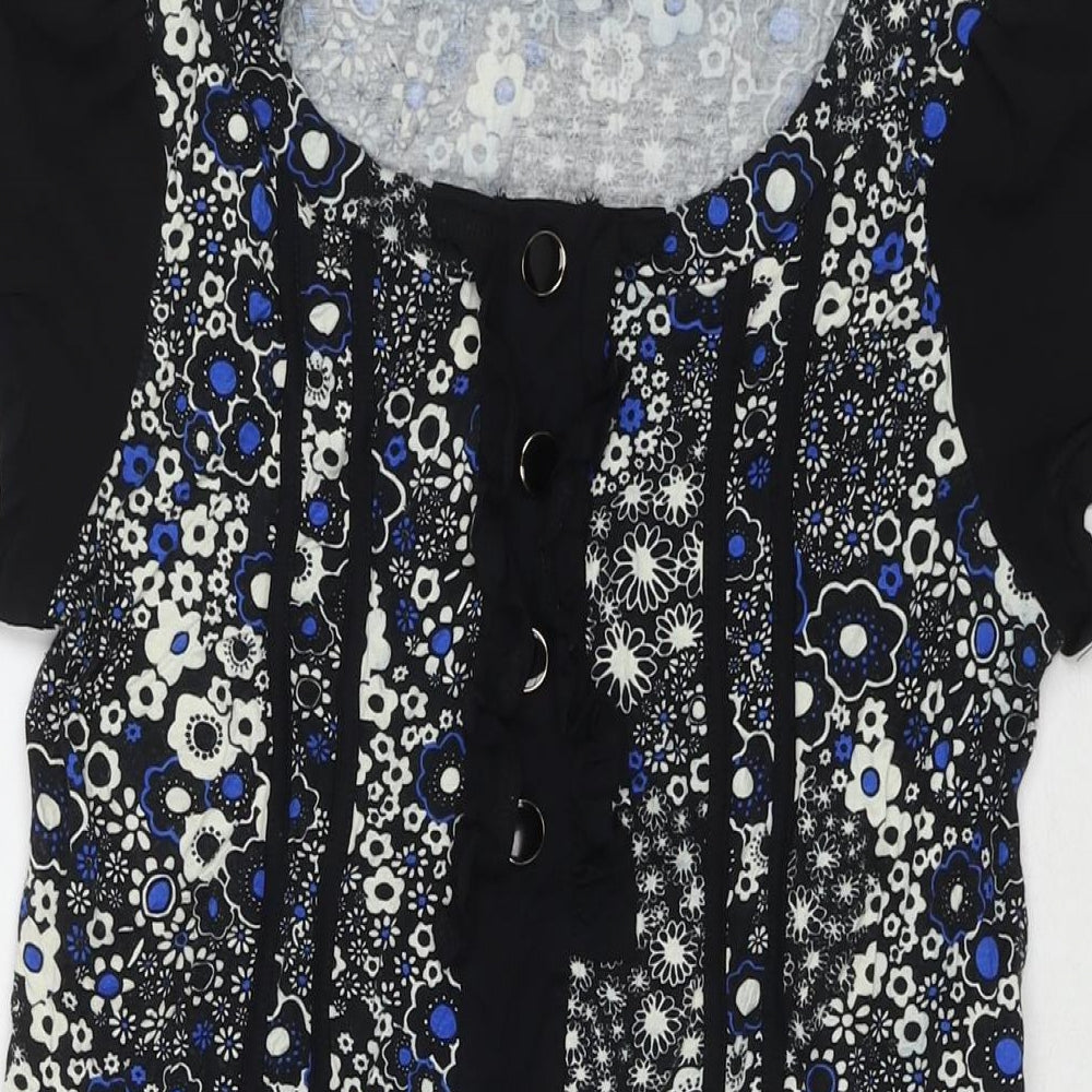 Miss Selfridge Womens Black Floral Viscose A-Line Size 12 Round Neck Pullover