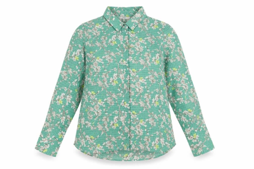 Next Womens Green Floral Polyester Basic Button-Up Size 14 Collared