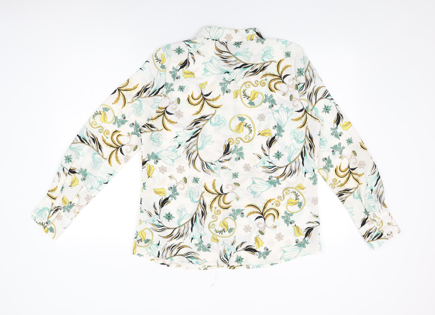 Marks and Spencer Womens White Floral Polyester Basic Button-Up Size 12 Collared