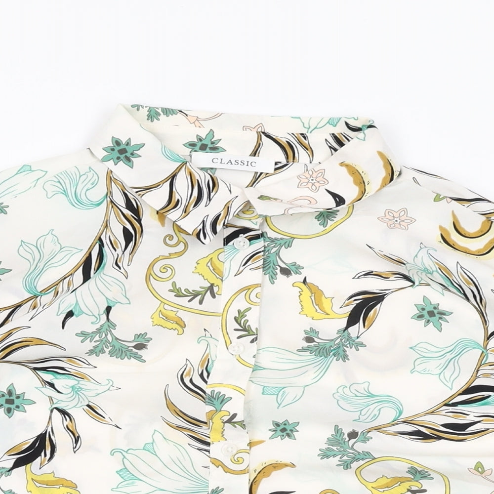 Marks and Spencer Womens White Floral Polyester Basic Button-Up Size 12 Collared