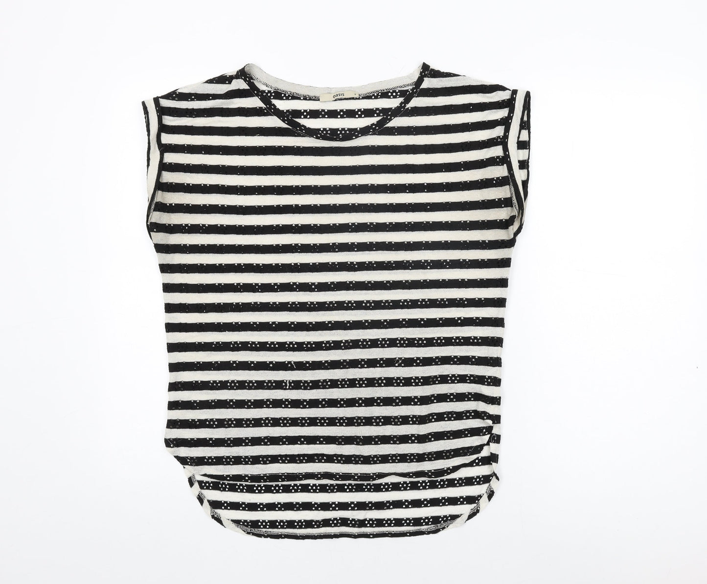 Oasis Womens Ivory Striped Polyester Basic T-Shirt Size S Round Neck