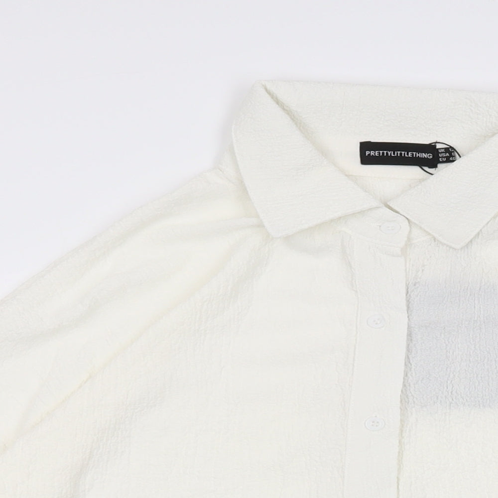 PRETTYLITTLETHING Womens White Polyester Basic Button-Up Size 12 Collared