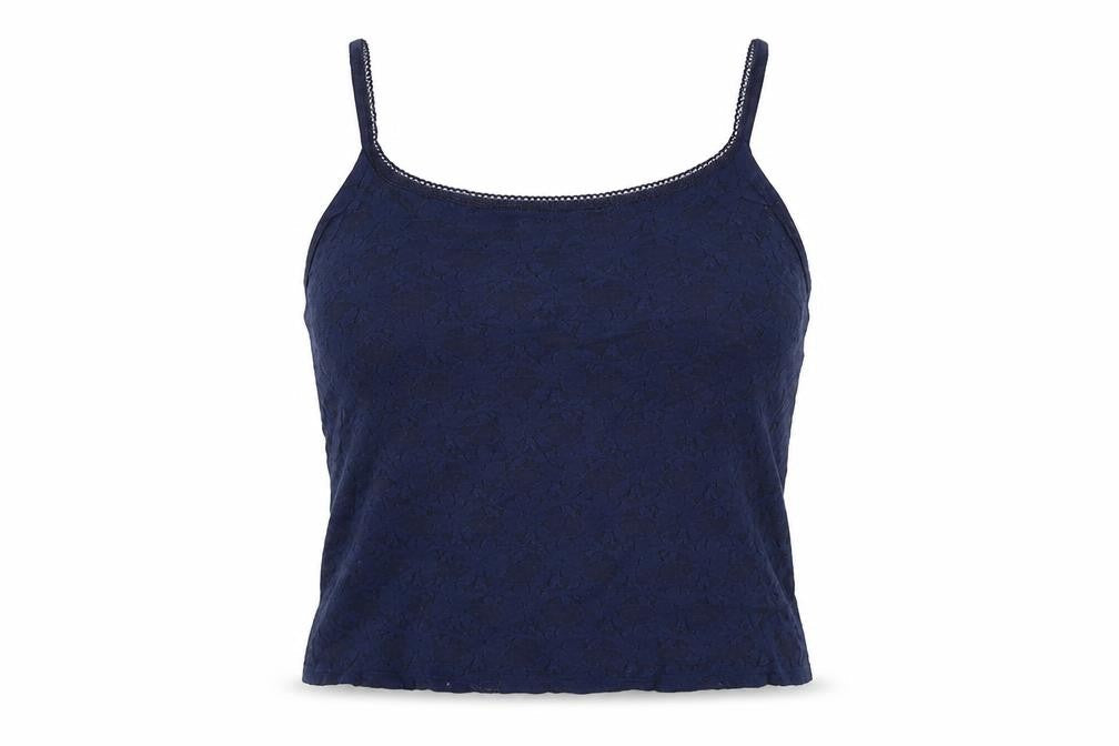 Marks & Spencer Womens Blue Floral Polyamide Cropped T-Shirt Size 12 Round Neck