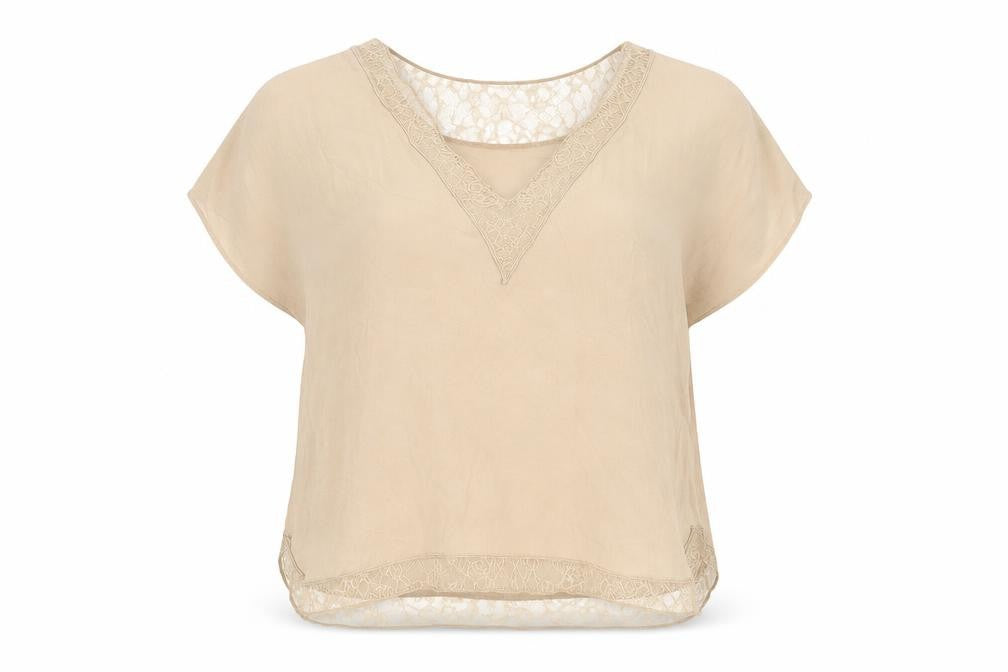 Zara Womens Beige Polyester Basic Blouse Size S V-Neck