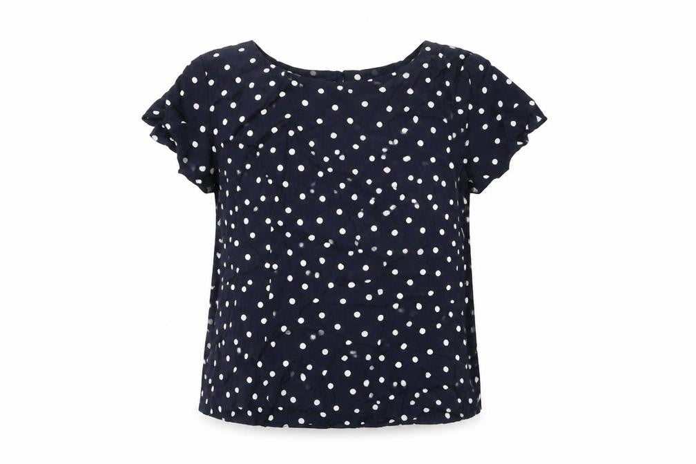 M&Co Womens Blue Polka Dot Viscose Basic T-Shirt Size 14 Round Neck