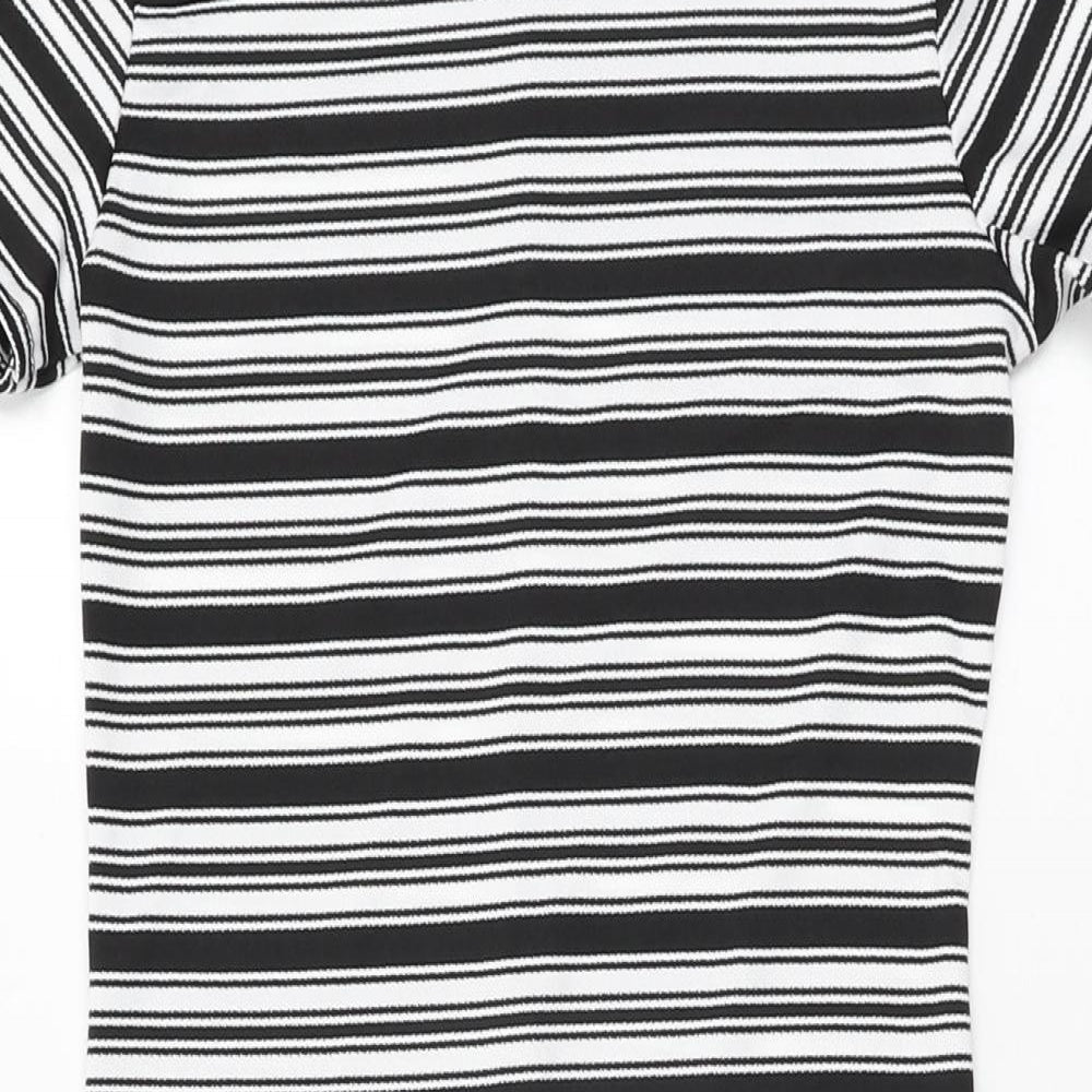 I SAW IT FIRST Womens White Striped Polyester Bodycon Size 8 Round Neck Pullover