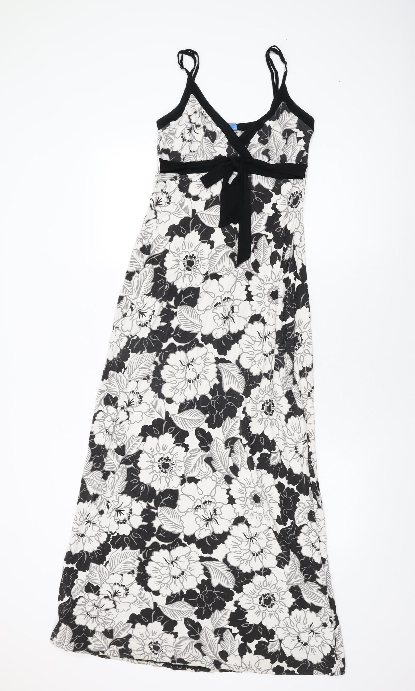Oasis Womens White Floral Viscose Maxi Size 10 V-Neck Tie