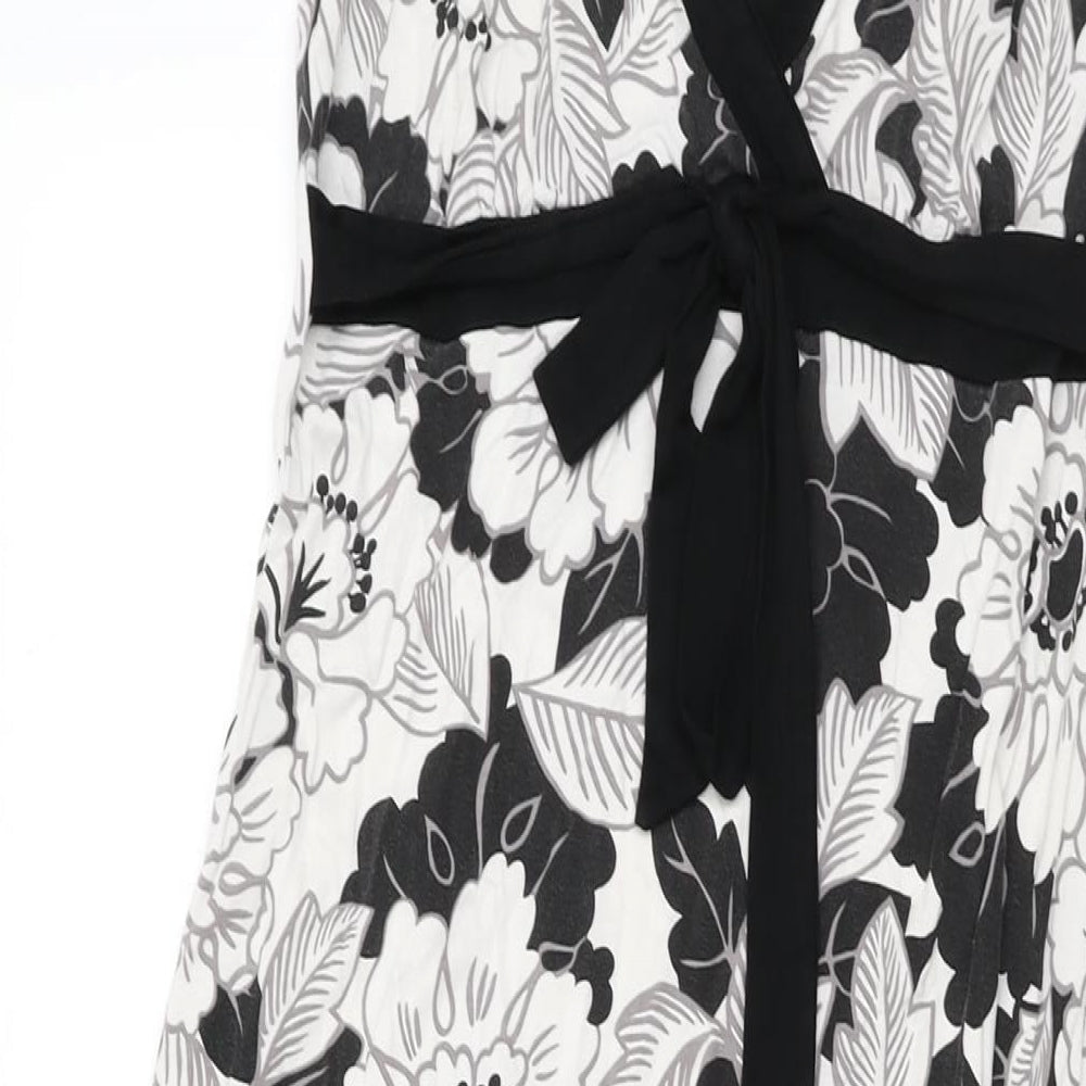 Oasis Womens White Floral Viscose Maxi Size 10 V-Neck Tie