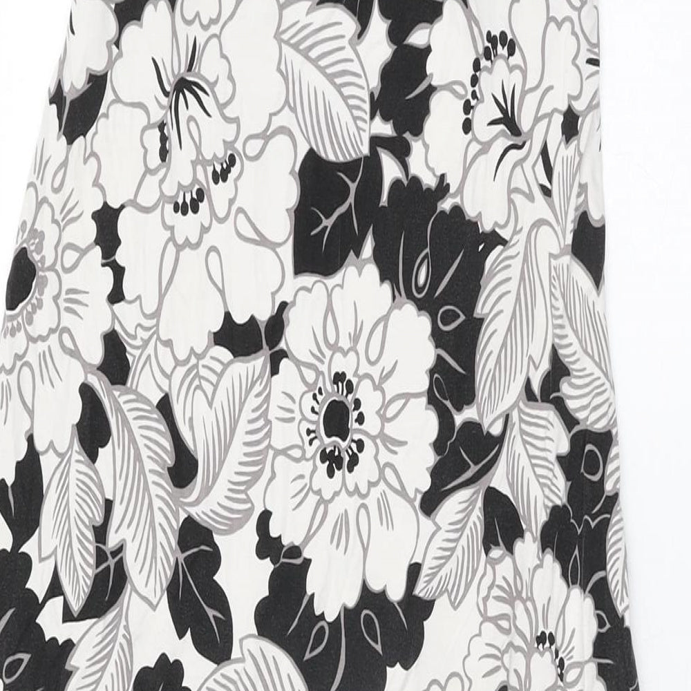 Oasis Womens White Floral Viscose Maxi Size 10 V-Neck Tie