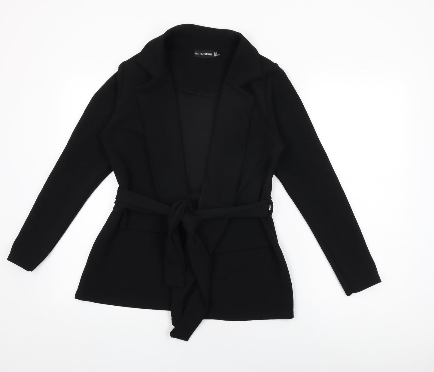 PRETTYLITTLETHING Womens Black Jacket Size 10 Tie