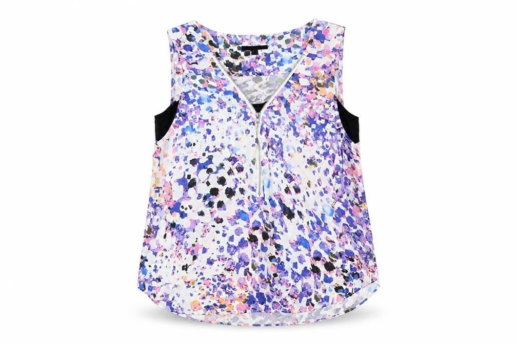 Warehouse Womens White Geometric Polyester Basic Blouse Size 10 V-Neck