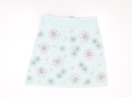 Mistral Womens Blue Floral Cotton A-Line Skirt Size 14 Zip