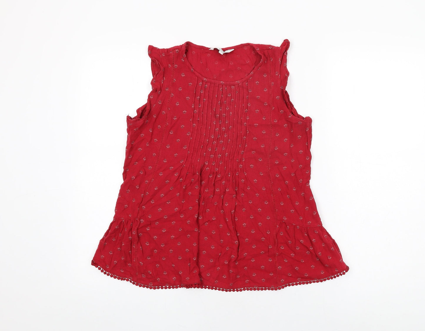 NEXT Womens Red Geometric Viscose Basic T-Shirt Size 6 Round Neck