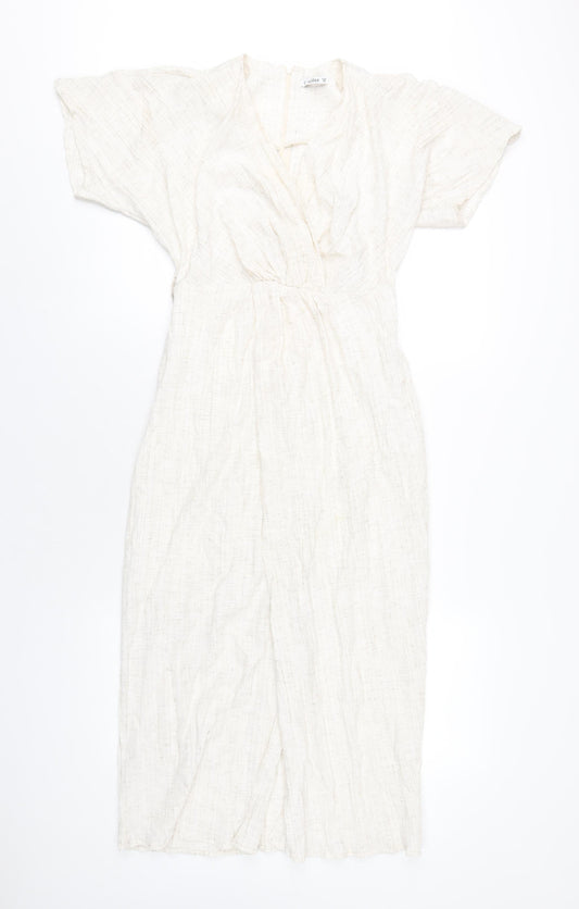 Addax Womens Beige Polyester A-Line Size 8 V-Neck Zip