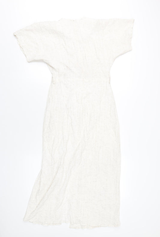 Addax Womens Beige Polyester A-Line Size 8 V-Neck Zip