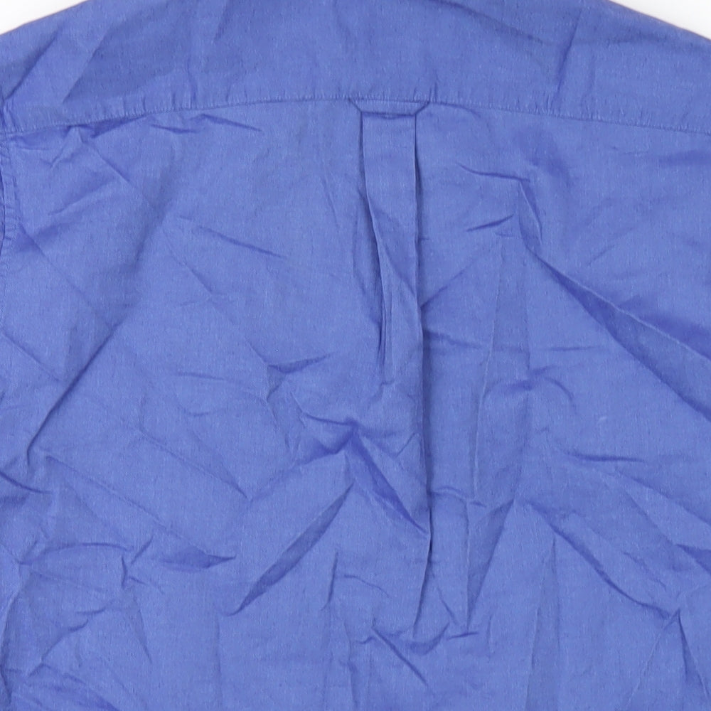 Marks and Spencer Mens Blue Cotton Button-Up Size M Collared Button