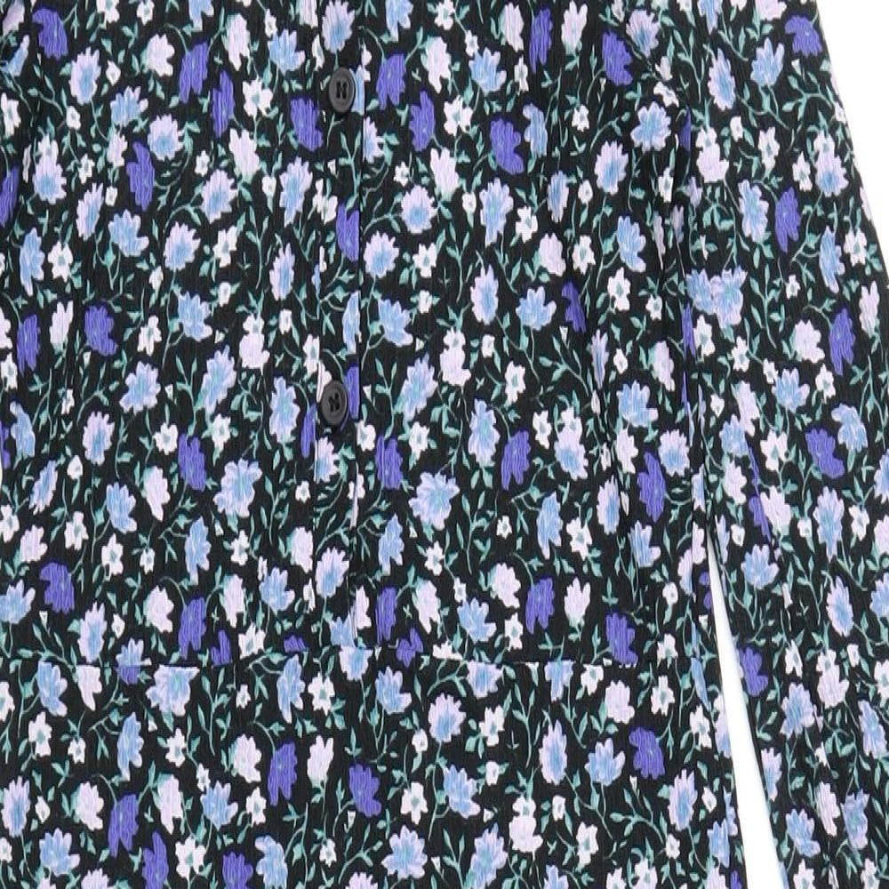 River Island Womens Blue Floral Polyester A-Line Size 8 Collared Button