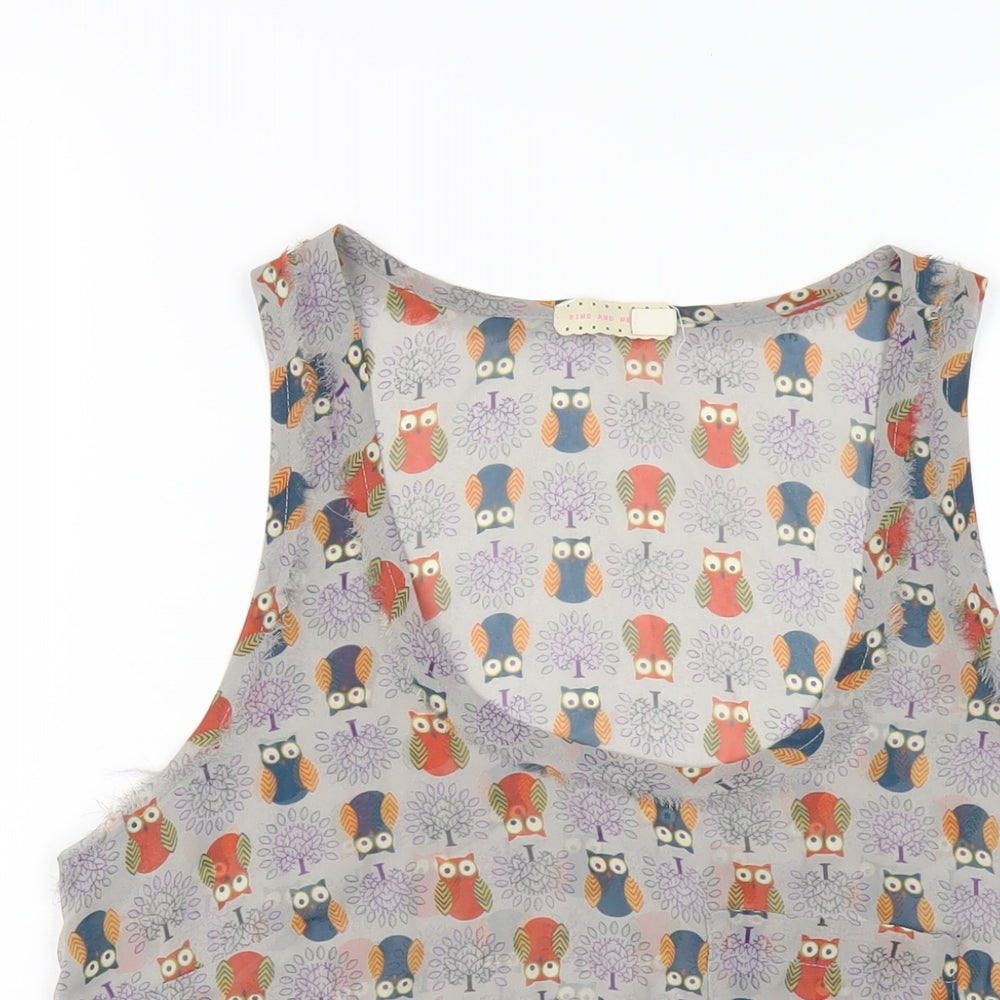 Pins and Needles Womens Grey Geometric Polyester Basic Tank Size S Scoop Neck