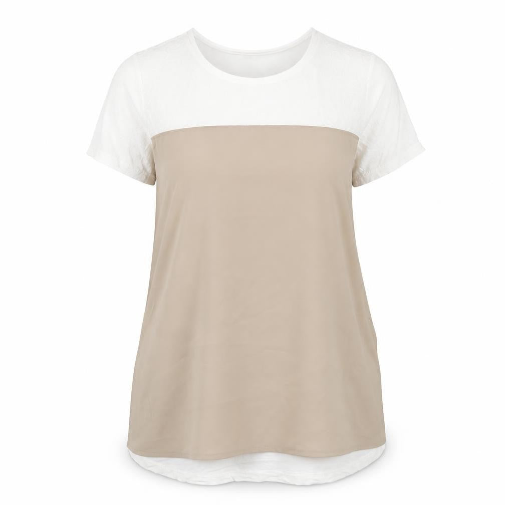 Warehouse Womens Beige Polyester Basic T-Shirt Size 12 Round Neck