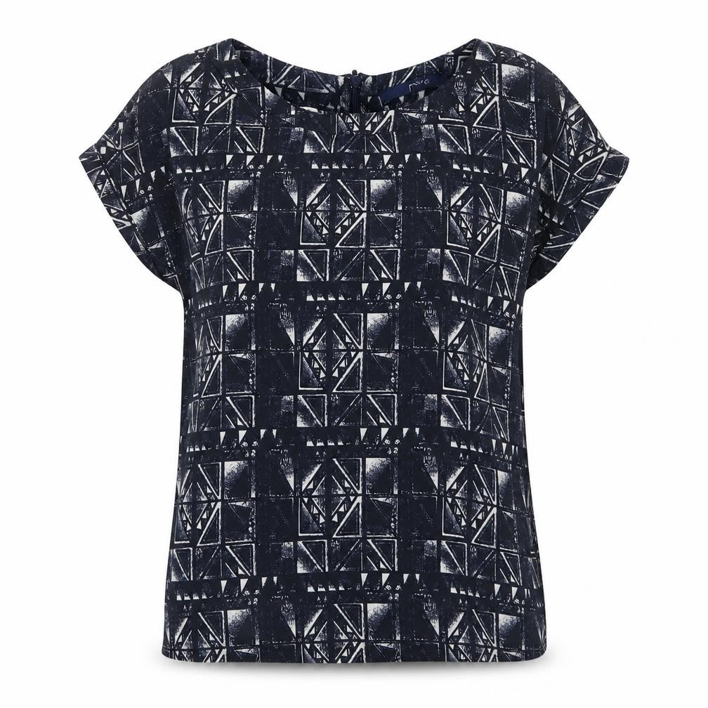 Next Womens Blue Geometric Polyester Basic T-Shirt Size 8 Round Neck