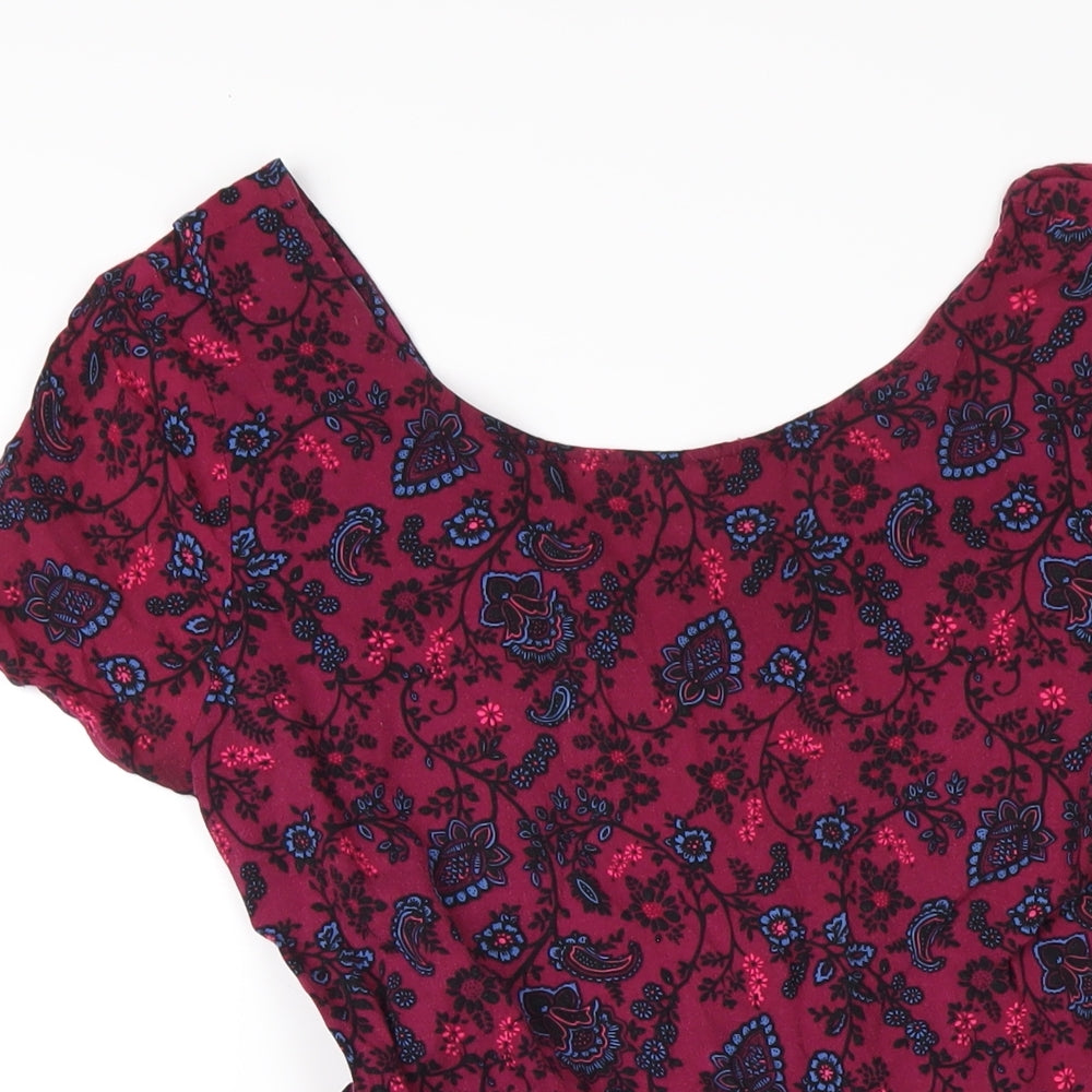 New Look Womens Pink Geometric Viscose A-Line Size 10 Scoop Neck Zip