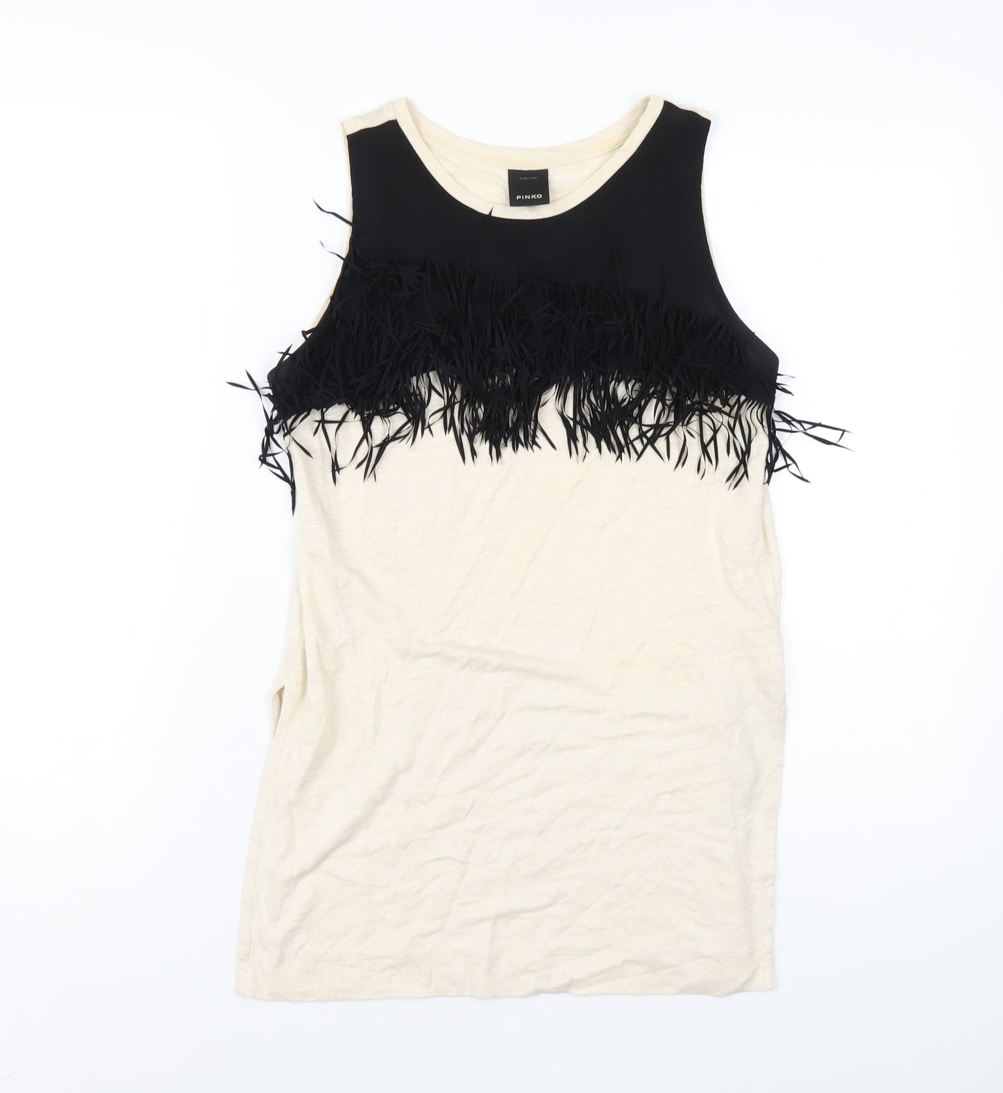 PINKO Womens Ivory Linen Basic Tank Size M Round Neck