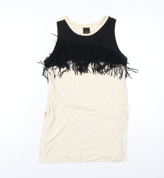 PINKO Womens Ivory Linen Basic Tank Size M Round Neck
