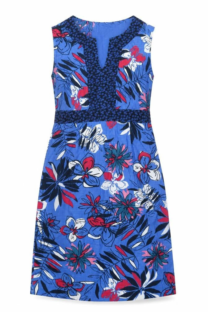 Maine New England Womens Blue Floral Cotton A-Line Size 10 V-Neck Pullover