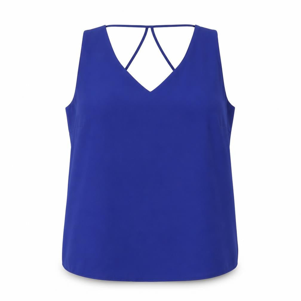 M&Co Womens Blue Polyester Basic Tank Size 14 V-Neck