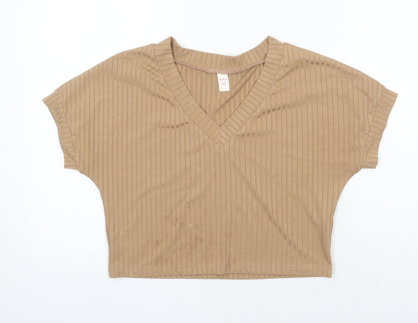 ROMWE Womens Brown Herringbone Polyester Cropped T-Shirt Size XS Sweetheart