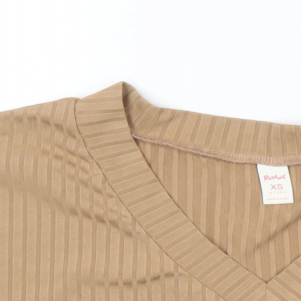ROMWE Womens Brown Herringbone Polyester Cropped T-Shirt Size XS Sweetheart